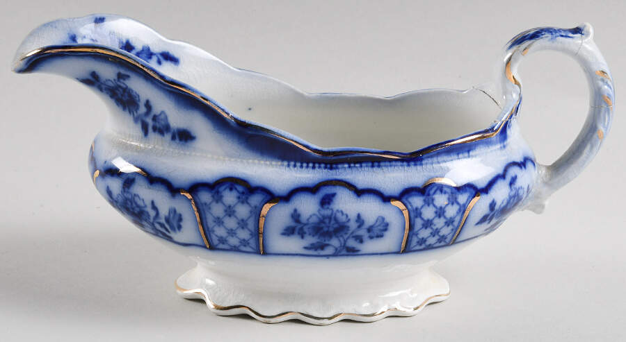 Melbourne (Flow Blue) Gravy Boat by Grindley-1