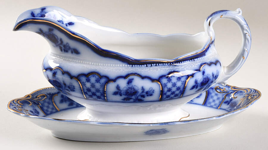 Melbourne (Flow Blue) Gravy Boat & Underplate by Grindley-1