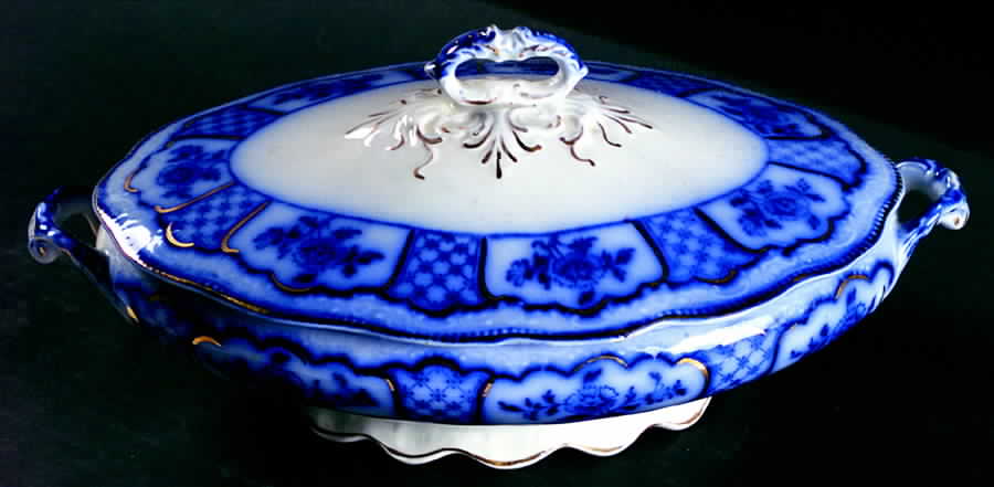 Melbourne (Flow Blue) Oval Covered Vegetable by Grindley-1