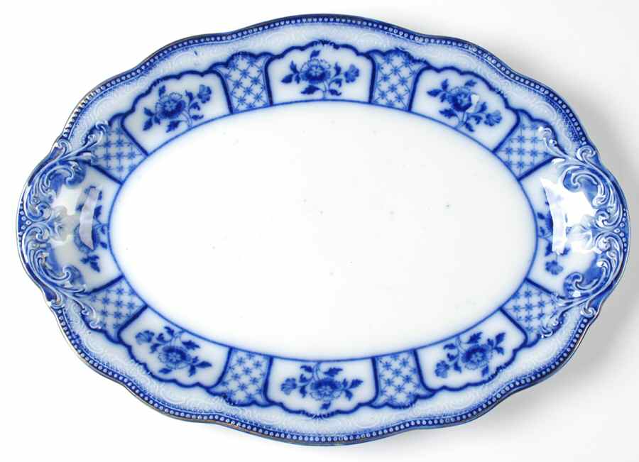 Melbourne (Flow Blue) 16" Oval Serving Platter by Grindley-1