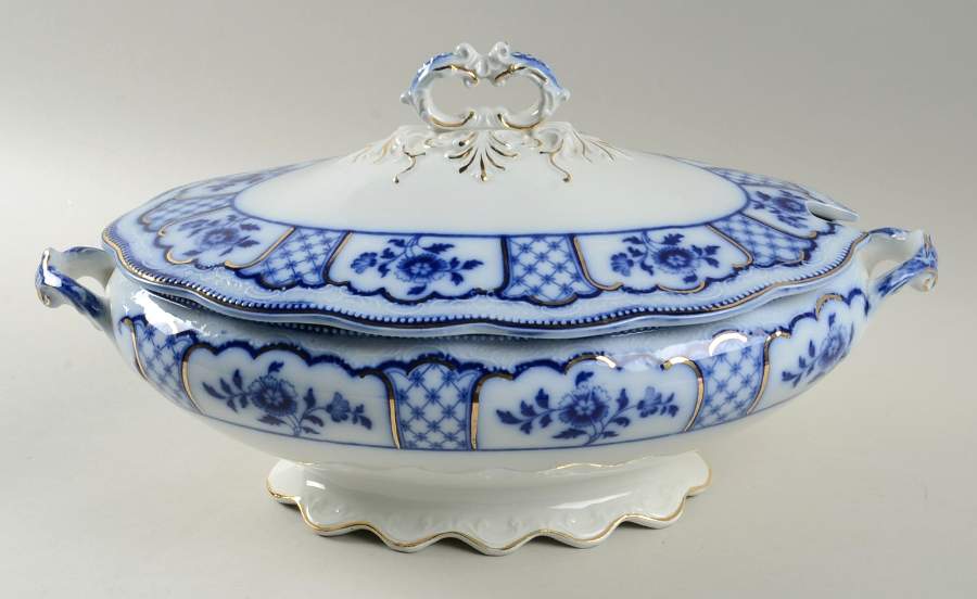 Melbourne (Flow Blue) Oval Tureen & Lid by Grindley-1