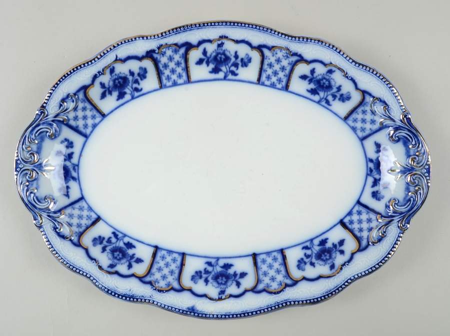 Melbourne (Flow Blue) 14" Oval Serving Platter by Grindley-1