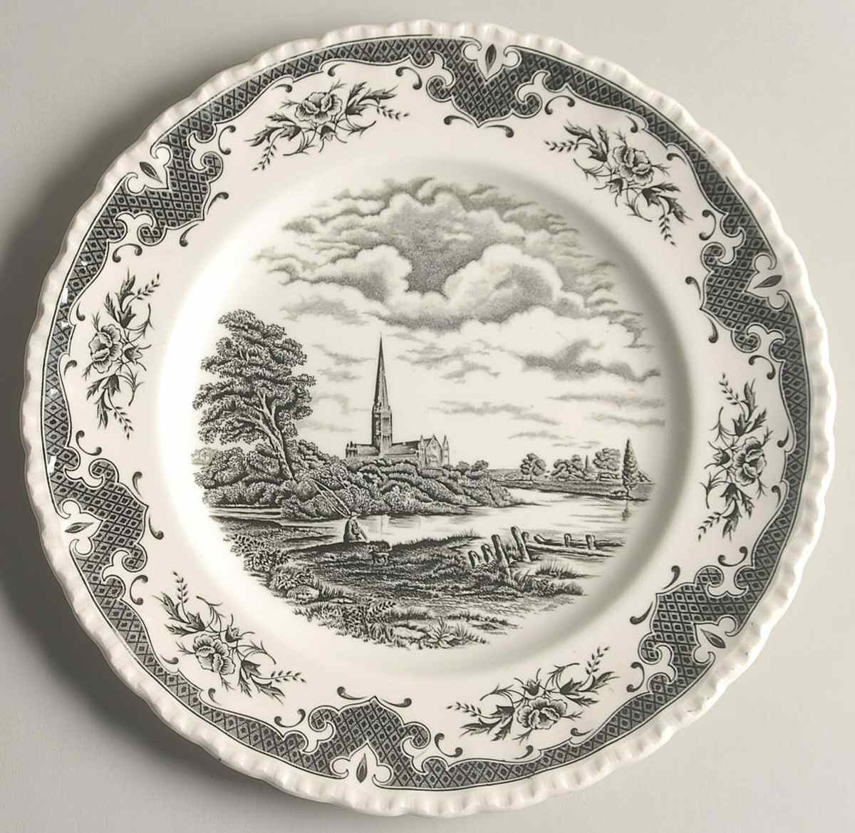 Scenes After Constable Black (Center & Rim Design) Dinner Plate by Grindley-1
