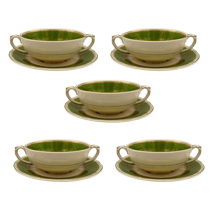 Leamington Green Flat Cream Soup Bowl & Saucer Set by Grindley-1