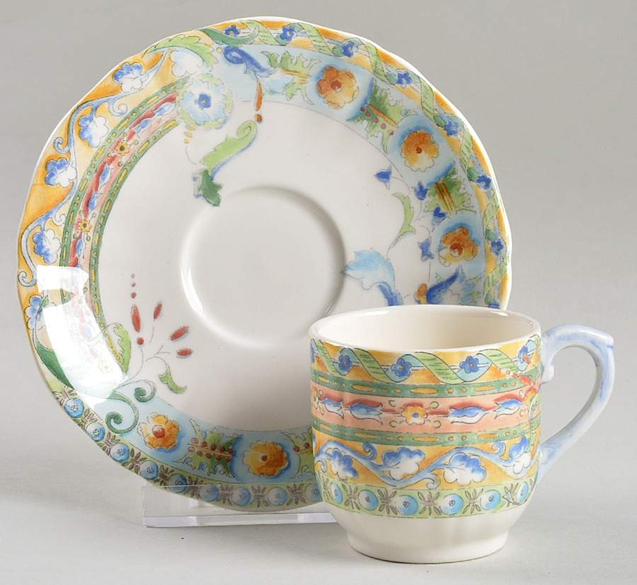 Raphael Flat Demitasse Cup & Saucer Set by Faiencerie De Gien-1