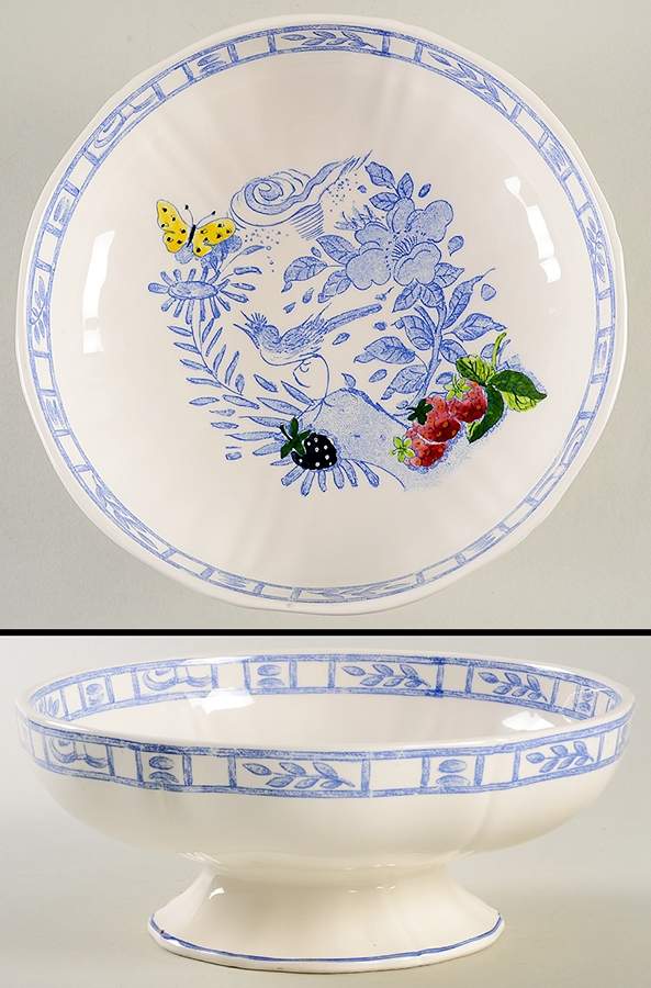 Oiseau Bleu (Fruit) Large Fruit Bowl by Faiencerie De Gien-1