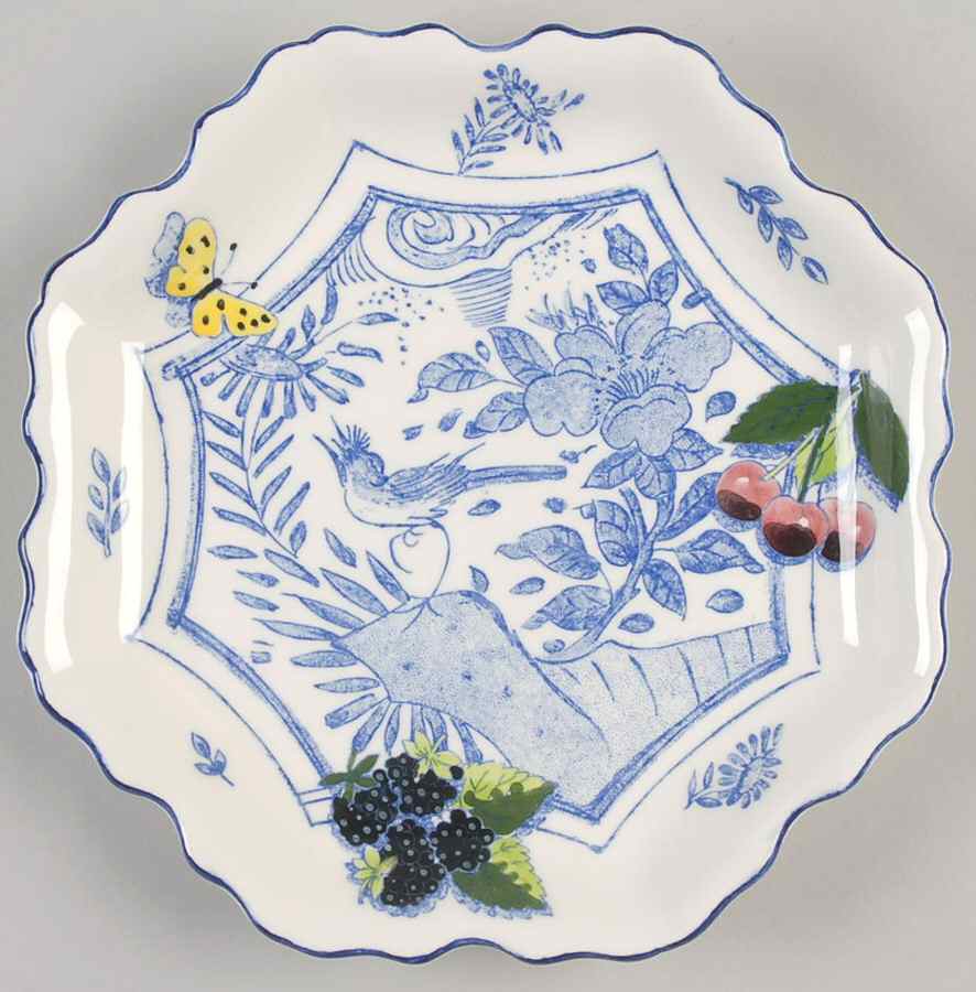 Oiseau Bleu (Fruit) 8" Scalloped Plate by Faiencerie De Gien-1