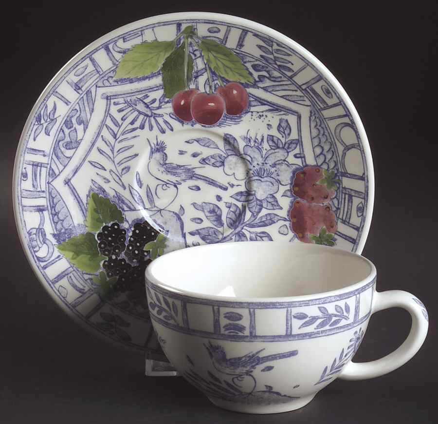 Oiseau Bleu (Fruit) Breakfast Cup & Saucer Set by Faiencerie De Gien-1