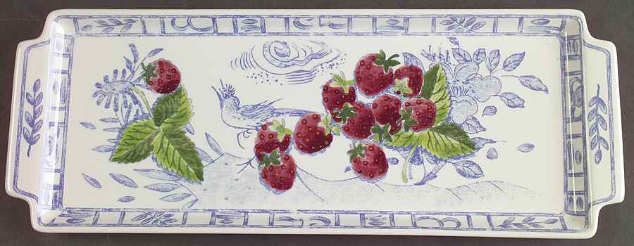 Oiseau Bleu (Fruit) Large Sandwich Tray by Faiencerie De Gien-1