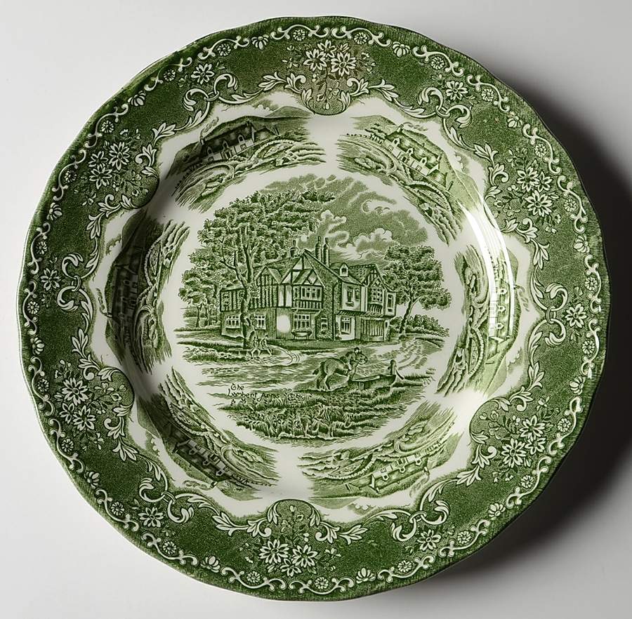 English Country Inns Green Dinner Plate by Grindley-1