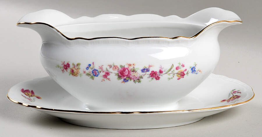 Bouquet Gravy Boat with Attached Underplate by Gebruder Benedikt-1