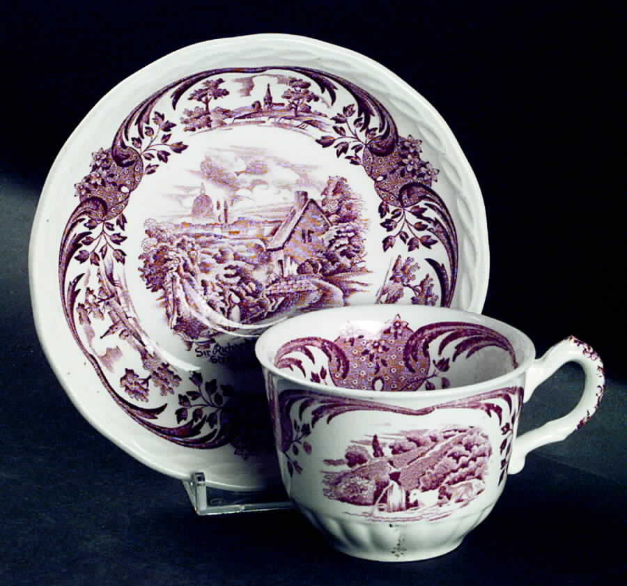Scenes After Constable Red Flat Cup & Saucer Set by Grindley-1