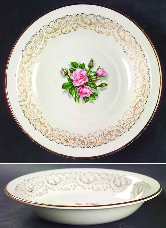 Tudor Rose (Pink Rose Center) Rim Cereal Bowl by Georgian China-1