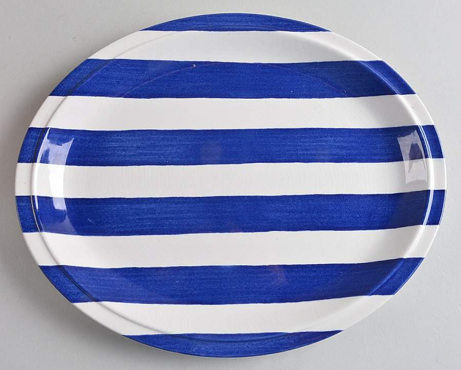 Cabana Stripes Blue 11" Oval Serving Platter by Grindley-1