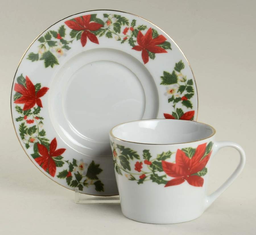 Poinsettia Holiday Flat Cup & Saucer Set by Gibson Designs-1