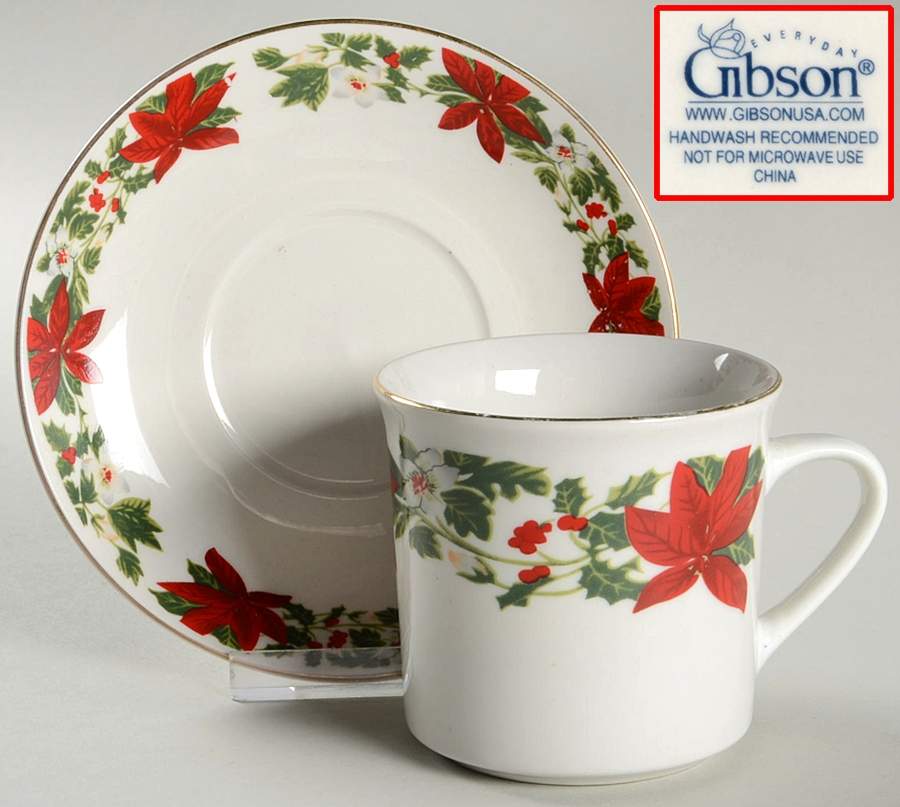 Poinsettia Holiday Flat Cup & Saucer Set by Gibson Designs-1