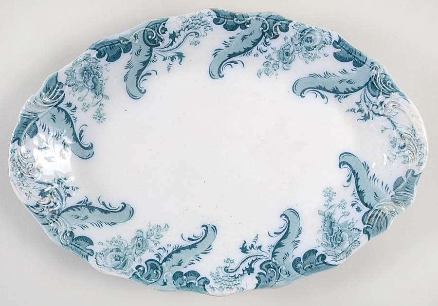 Argyle (Green, Gold Accent) 12" Oval Serving Platter by Grindley-1