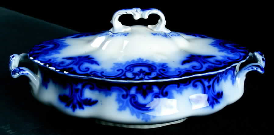 Clifton (Flow Blue, No Gold Trim) Oval Covered Vegetable by Grindley-1