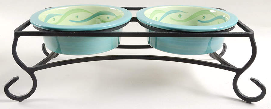 Provence Pet Caddy, 2 Bowls on Stand by Gail Pittman-1