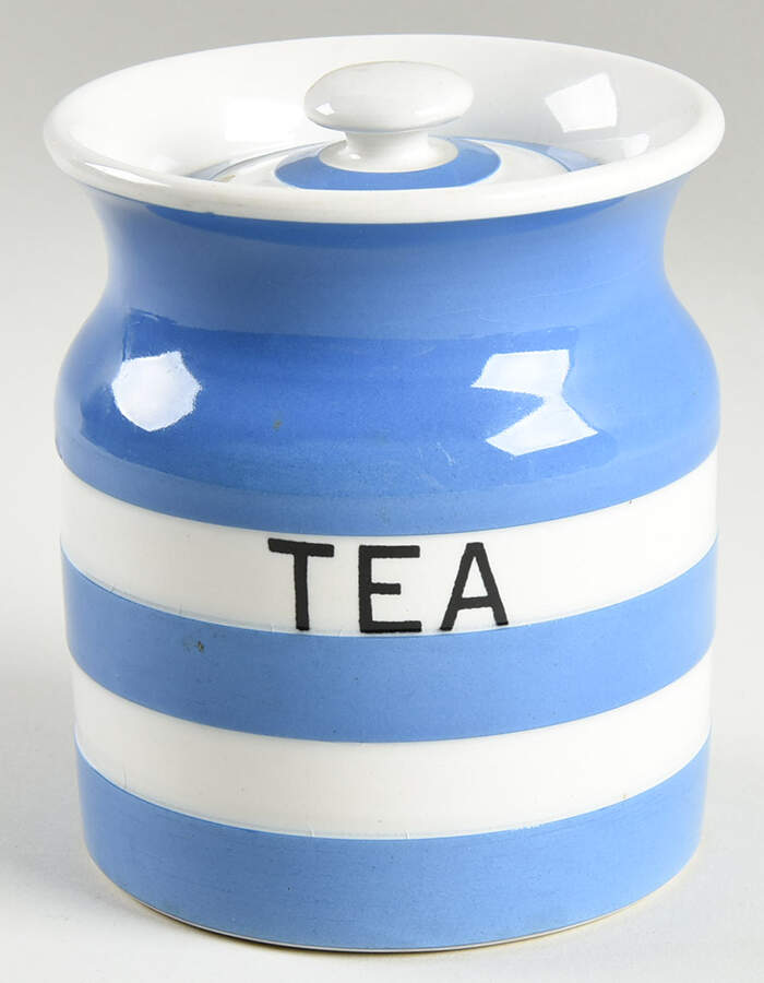Cornish Blue White (Shield and TG Green Stamp) Tea Canister & Lid by T G Green (England)-1