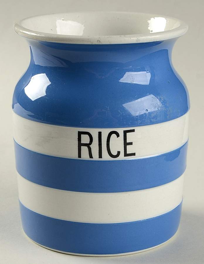 Cornish Blue White (Shield and TG Green Stamp) Rice Canister No Lid by T G Green (England)-1