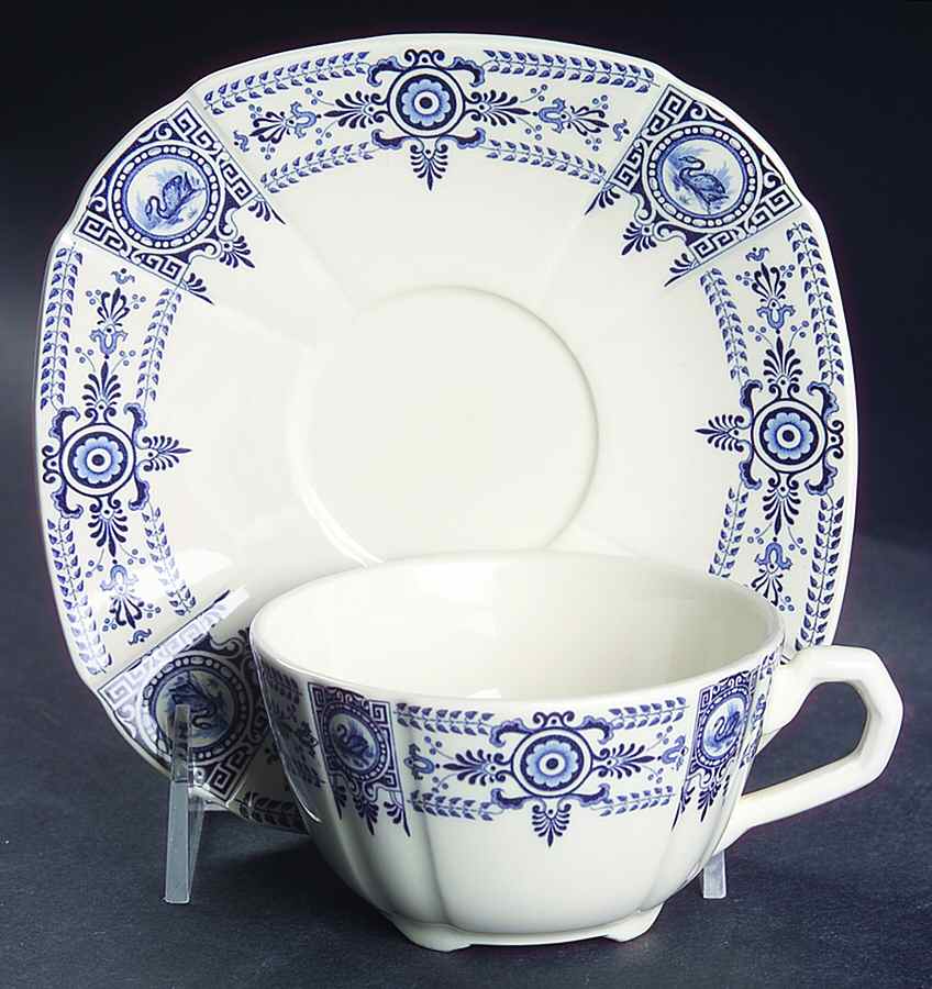Empire Footed Cup & Saucer Set by Faiencerie De Gien-1