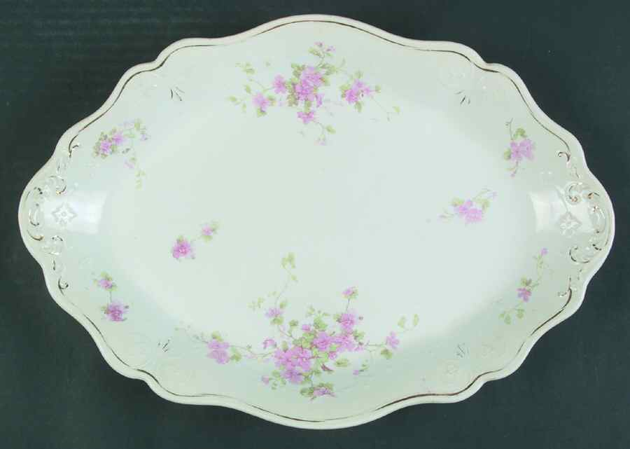 Dorothy (Pink Flowers, Inner Gold Trim) 14" Oval Serving Platter by Grindley-1
