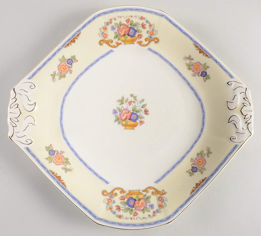 Valois (Gold Trim) Square Handled Cake Plate by Grindley-1