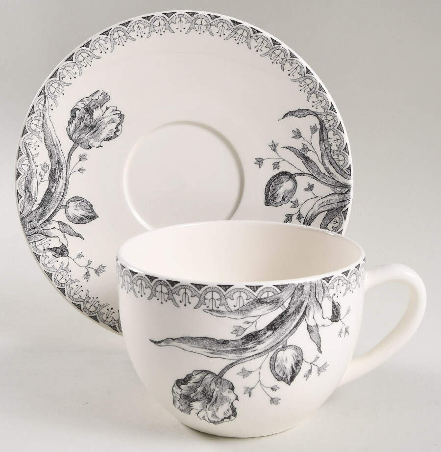 Tulipes Noires Jumbo Cup & Saucer Set by Faiencerie De Gien-1