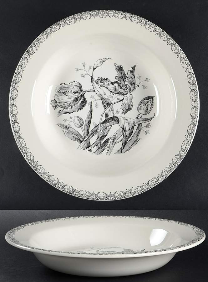 Tulipes Noires 12" Deep Round Platter by Faiencerie De Gien-1
