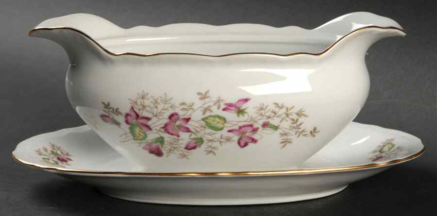 Wild Flower Gravy Boat with Attached Underplate by Gebruder Benedikt-1