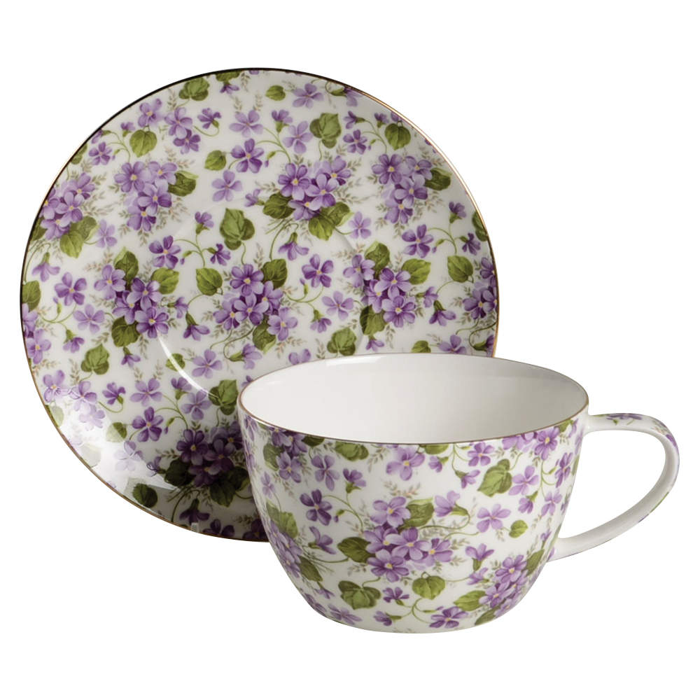 Violet Jumbo Cup & Saucer Set by Gracie Bone China-1