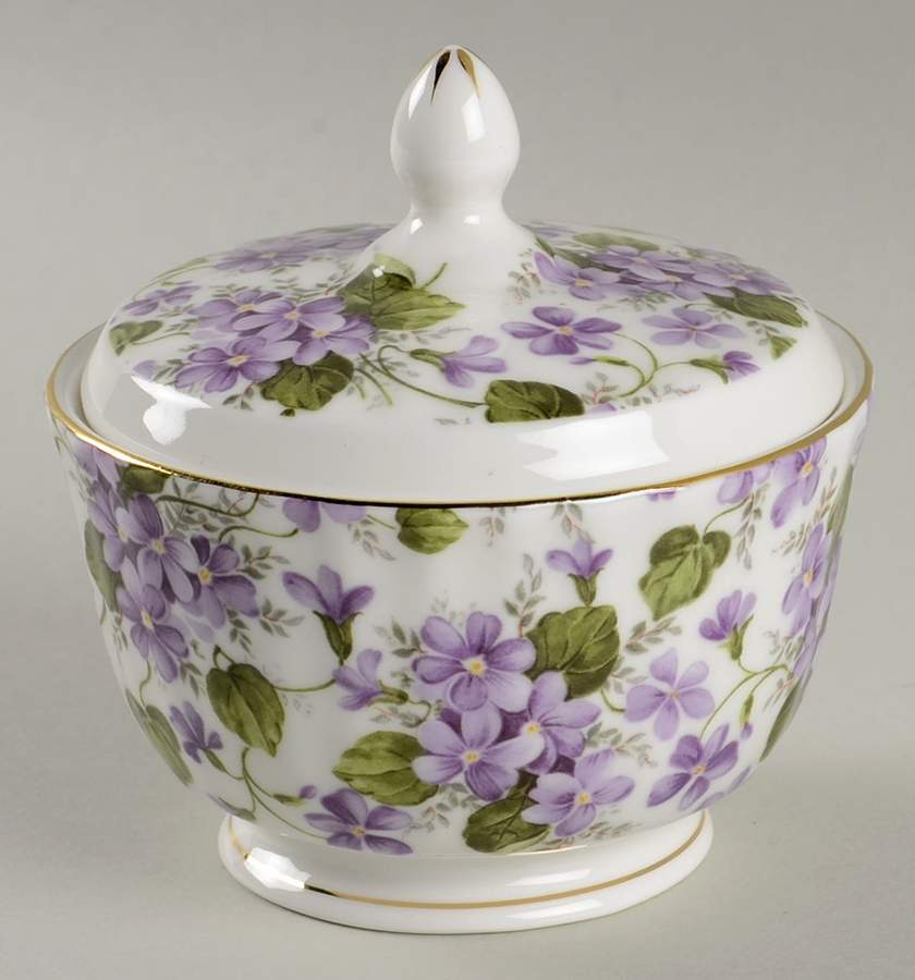 Violet Sugar Bowl & Lid by Gracie Bone China-1