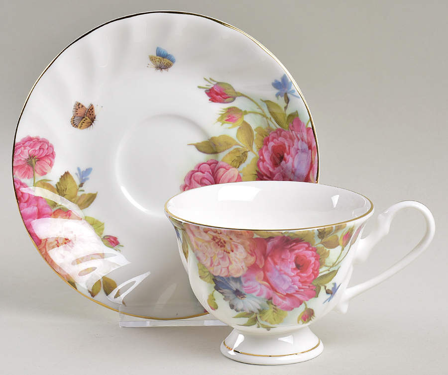 Sandra's Rose Footed Cup & Saucer Set by Gracie Bone China-1