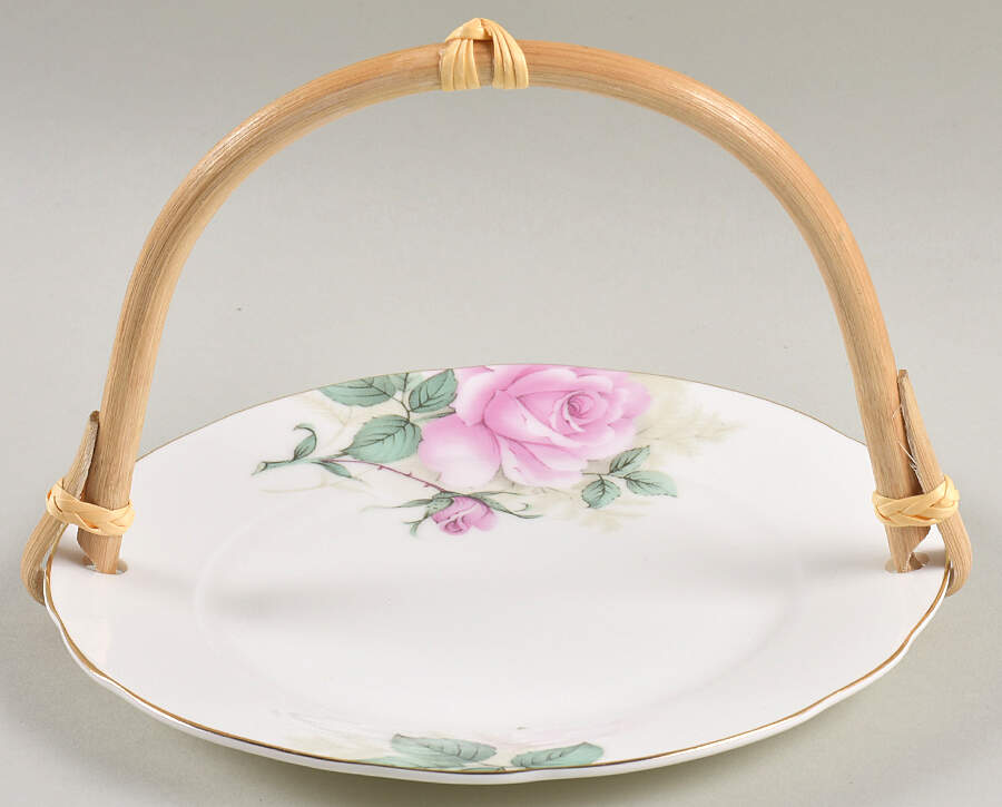 Rose Bouquet 5 3/8"-5 5/8" Bamboo Handled Serving Plate  HC by Gracie Bone China-1