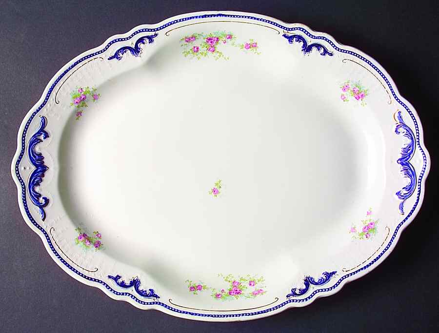 Norfolk Blue Accents 16" Oval Serving Platter by Grindley-1