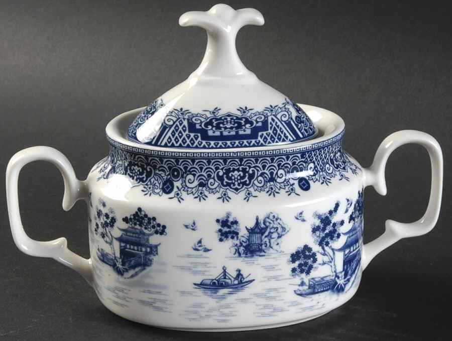 True Blue Sugar Bowl & Lid by Gracie Bone China-1