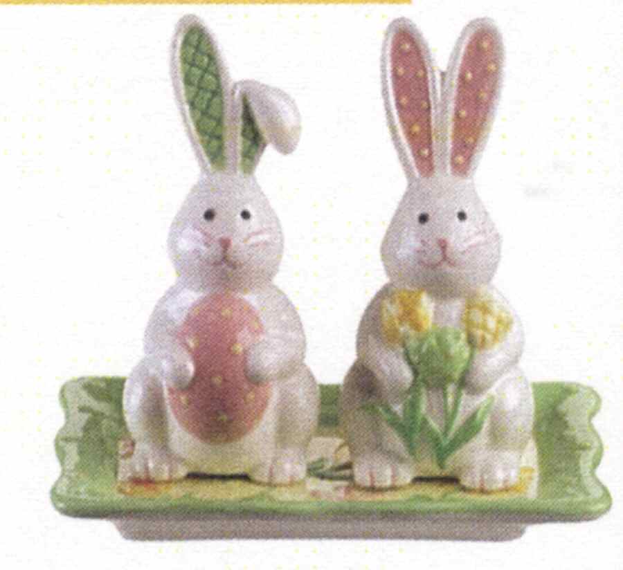 Sweet Bunny Figural Salt and Pepper Tray Set by Ganz-1