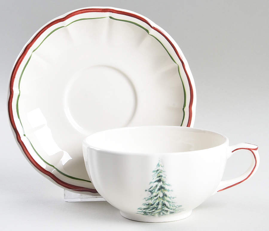 Filets Noel (Christmas Tree) Breakfast Cup & Saucer Set by Faiencerie De Gien-1