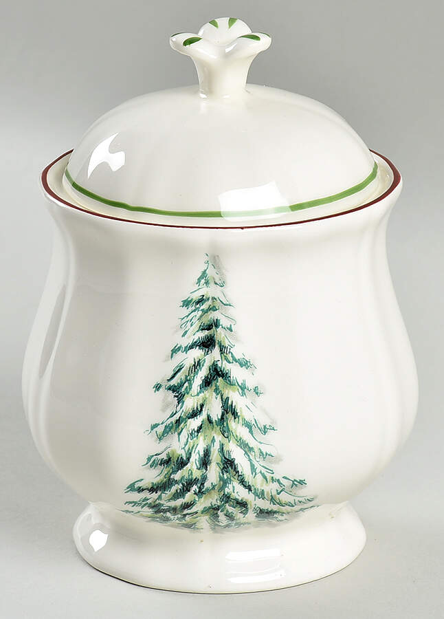 Filets Noel (Christmas Tree) Sugar Bowl & Lid by Faiencerie De Gien-1