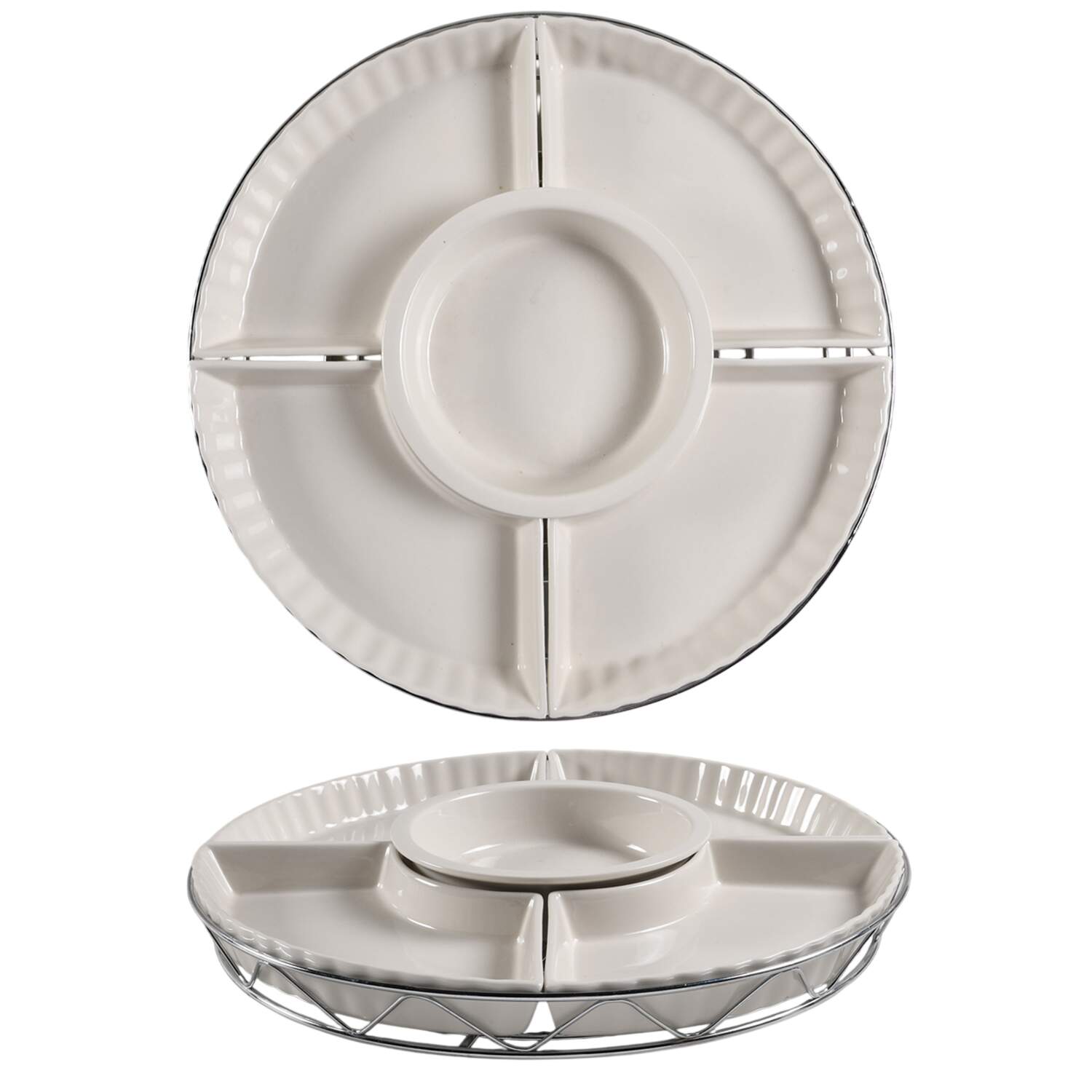 Siena 6pc Lazy Susan (4 Sides, Center Dish & Metal Stand) by Godinger-1