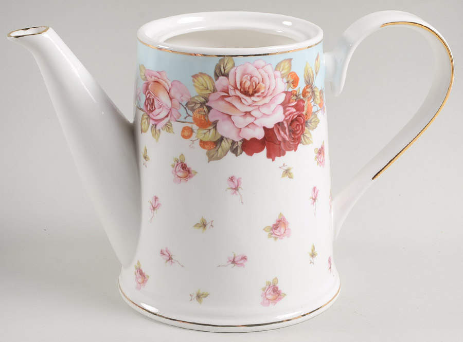 Peony and Strawberry Blue Teapot No Lid by Gracie Bone China-1
