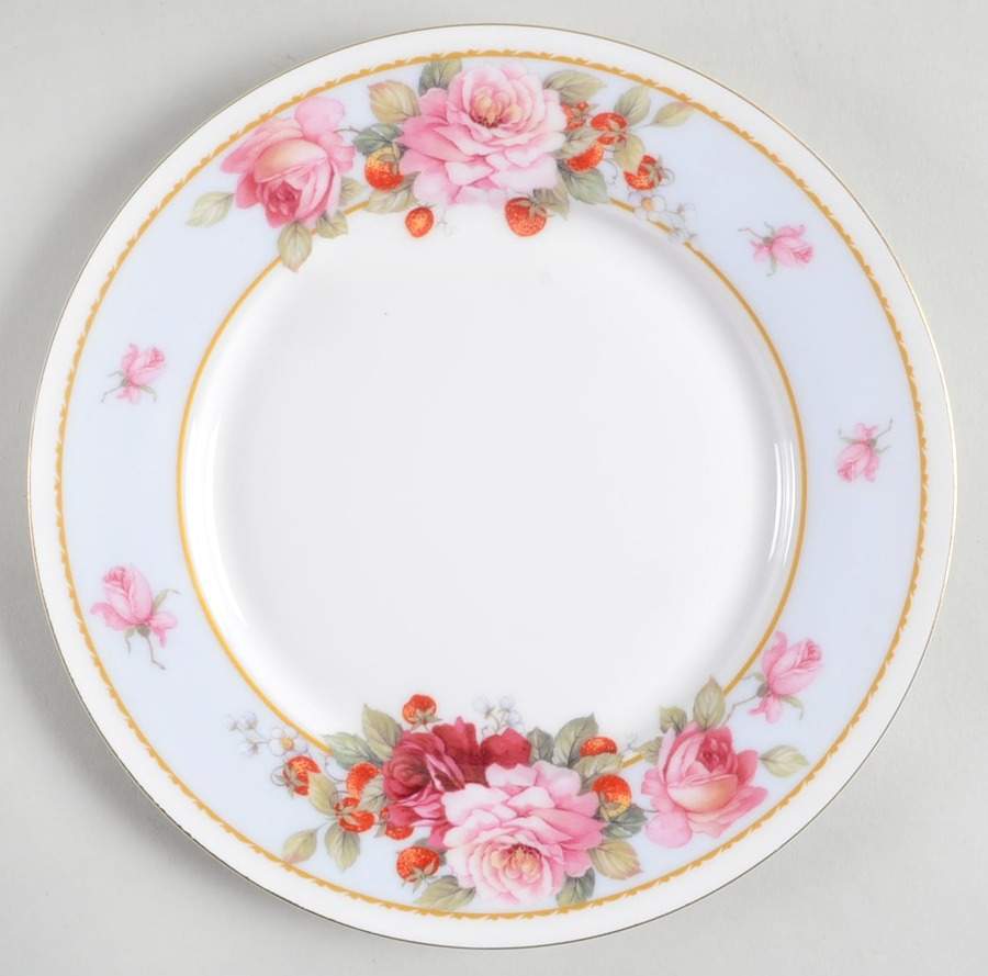 Peony and Strawberry Blue Salad/Dessert Plate by Gracie Bone China-1