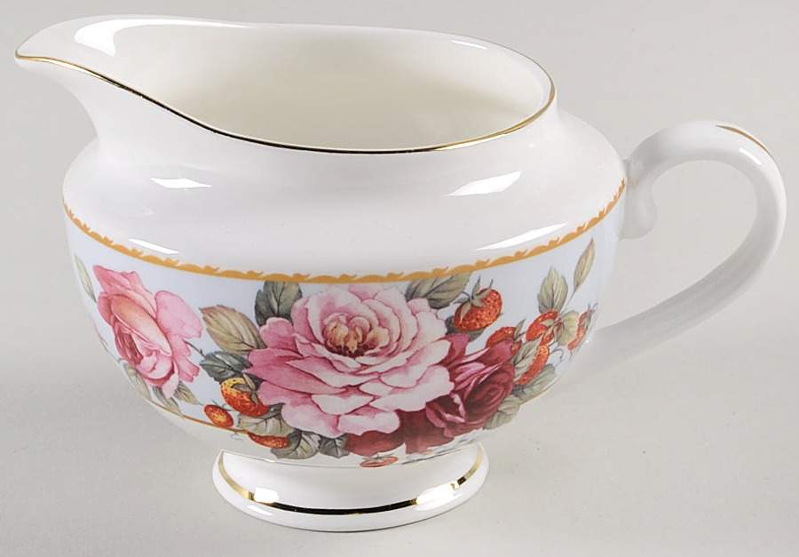 Peony and Strawberry Blue Creamer by Gracie Bone China-1