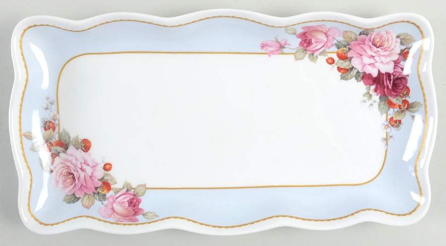 Peony and Strawberry Blue Large Sandwich Tray by Gracie Bone China-1