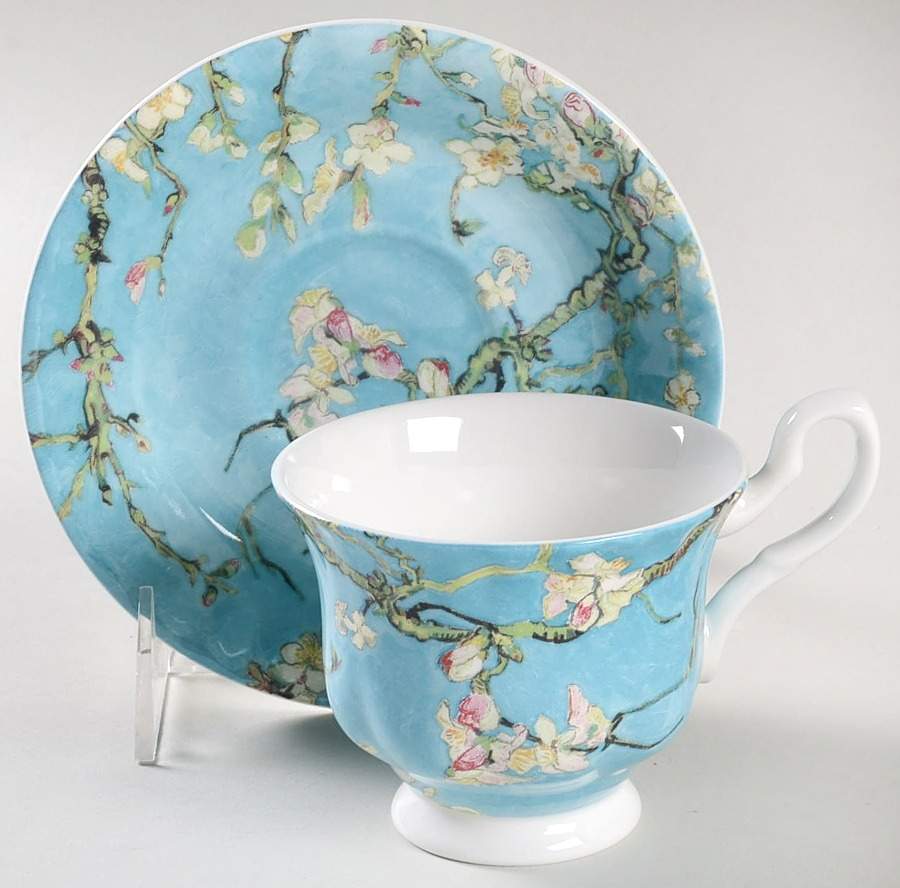 Cherry Blossom Footed Cup & Saucer Set by Gracie Bone China-1