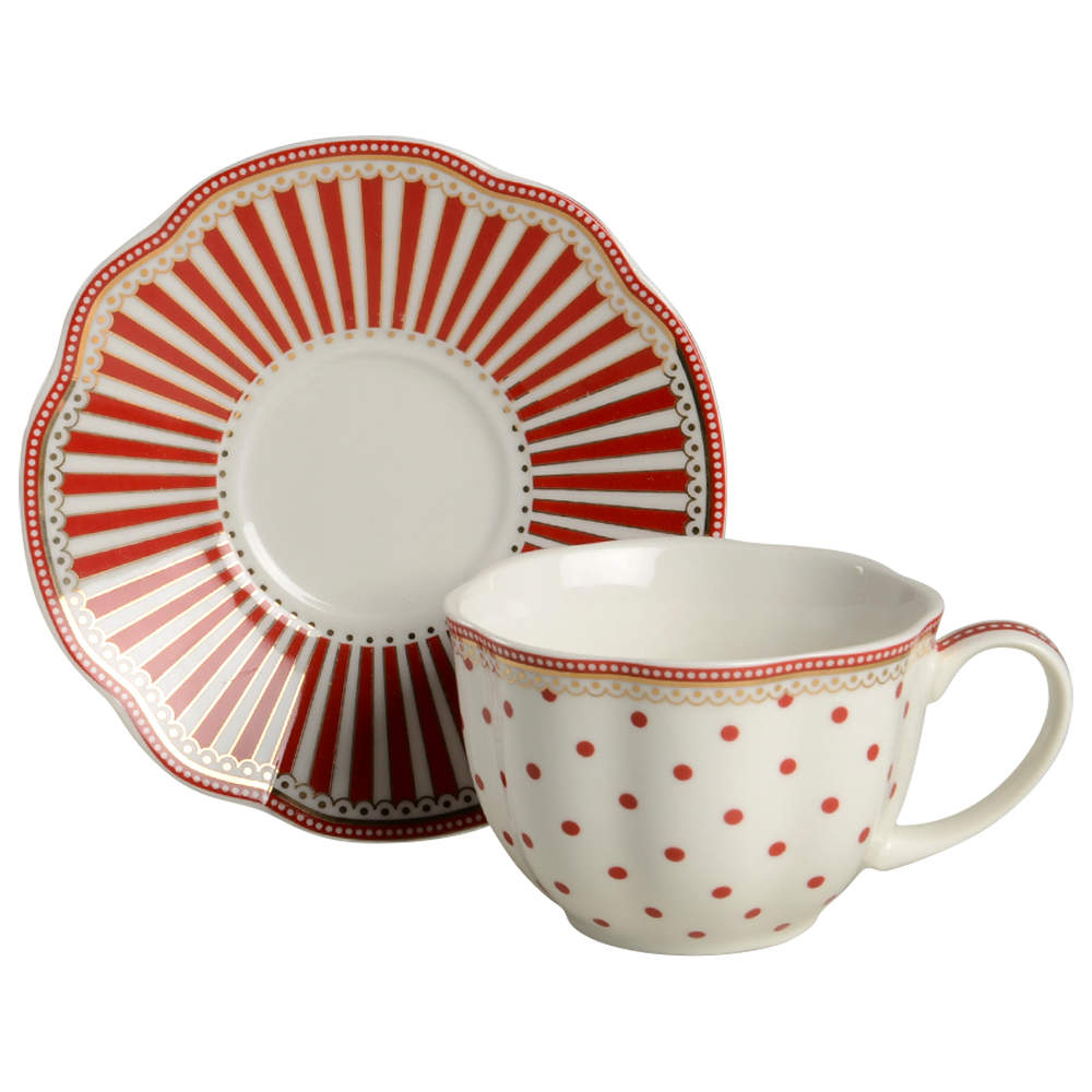 Josephine Red Flat Cup & Saucer Set by Grace's Teaware-1