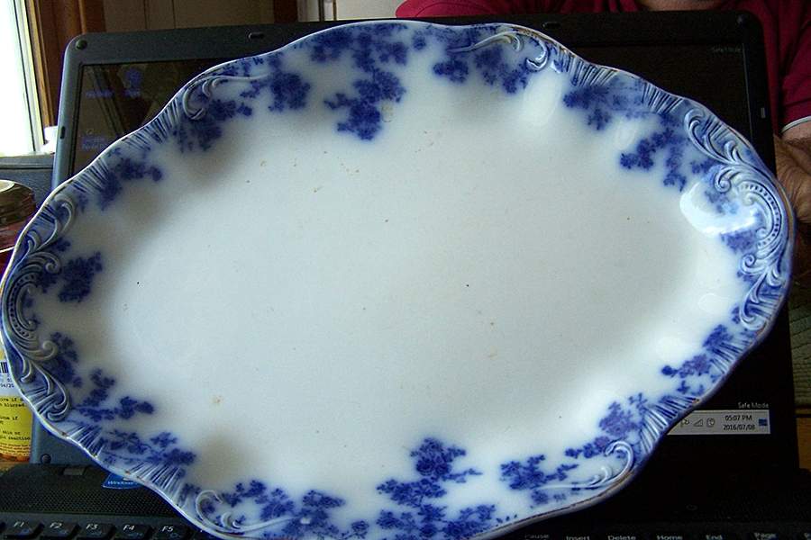 Catherine Mermet Flow Blue 14" Oval Serving Platter by Grindley-1