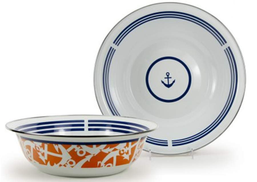 Eden Roc 13" Round Serving Bowl by Golden Rabbit Enamelware-1