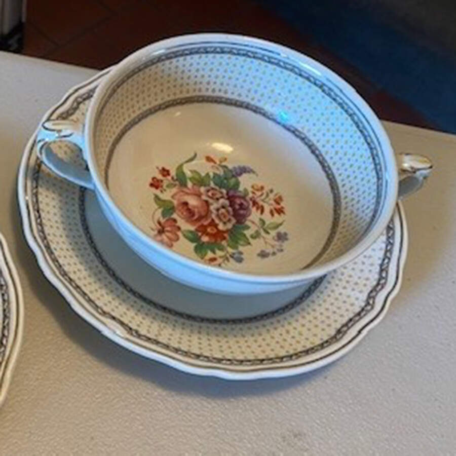 Kew Footed Cream Soup Bowl & Saucer Set by Grindley-1
